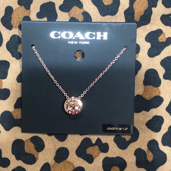 Coach Open Circle Stone Pendant Adjustable Necklace Rose Gold NWT - Picture 5 of 5